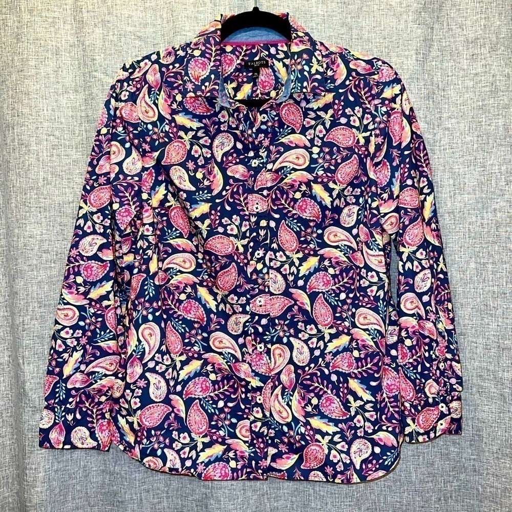 Women's Talbots Paisley Button down Top Medium Petite